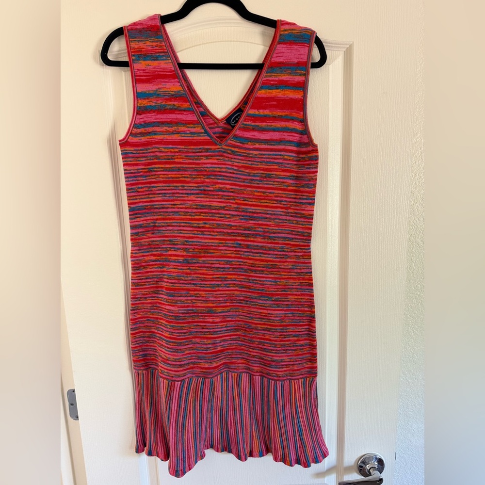 Vibrant Multicolor Striped V-Neck Knit Dress